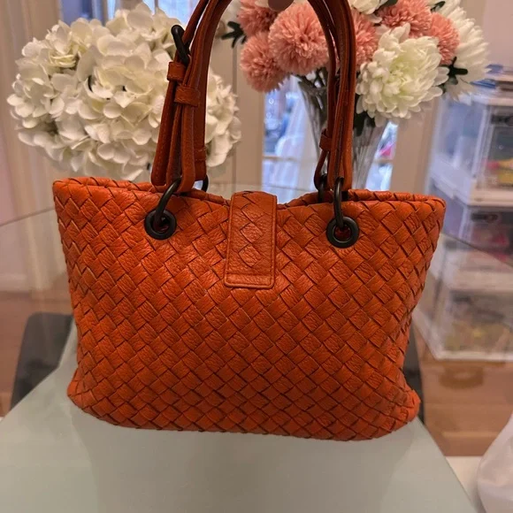 Bottega Veneta Orange Woven Leather Tote - Picture 3 of 15